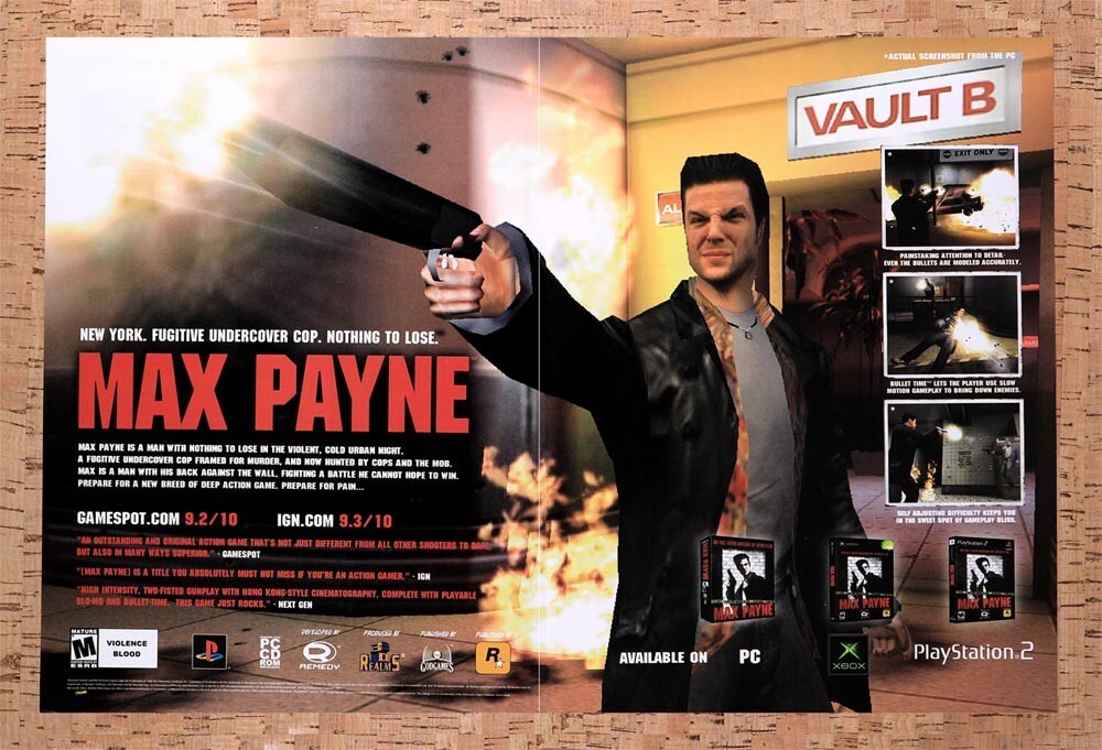 2001 Max Payne Xbox Original Advertisement / Retro Wall Art v11
