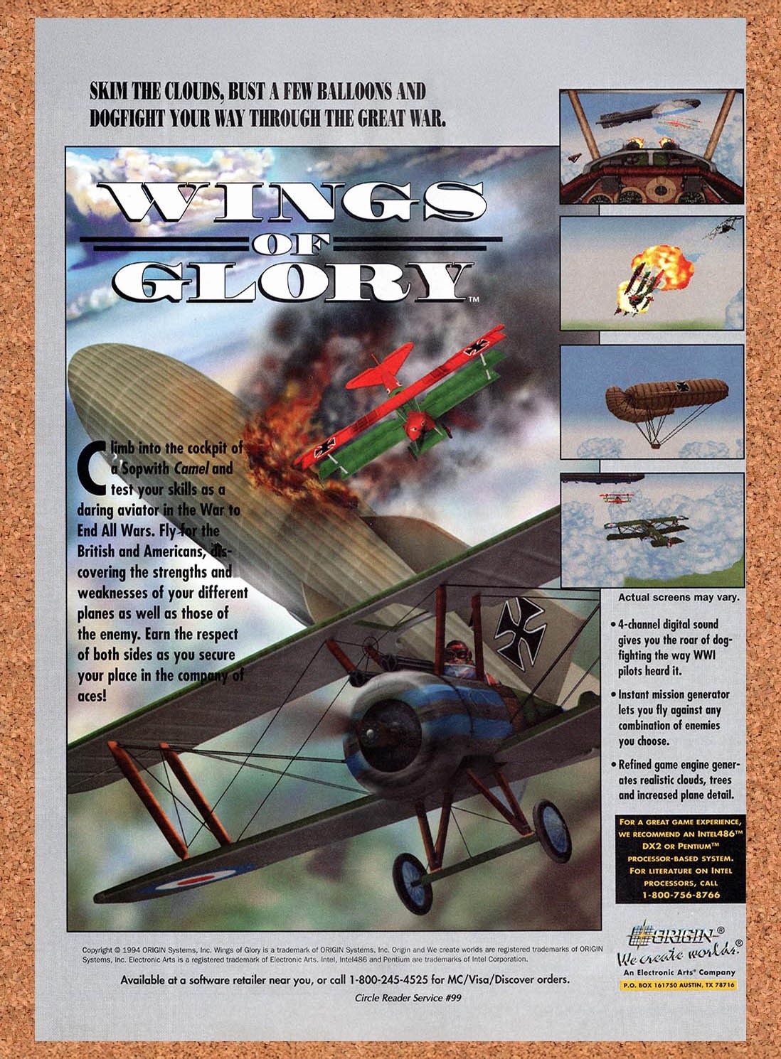 1994 Wings Of Glory PC Original Advertisement / Retro Promo v1
