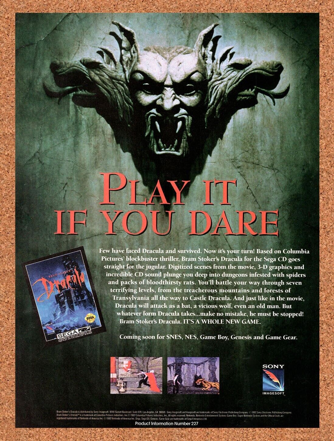 1993 Bram Stokers Dracula Sega CD Original Advertisement / Retro Wall Art v1