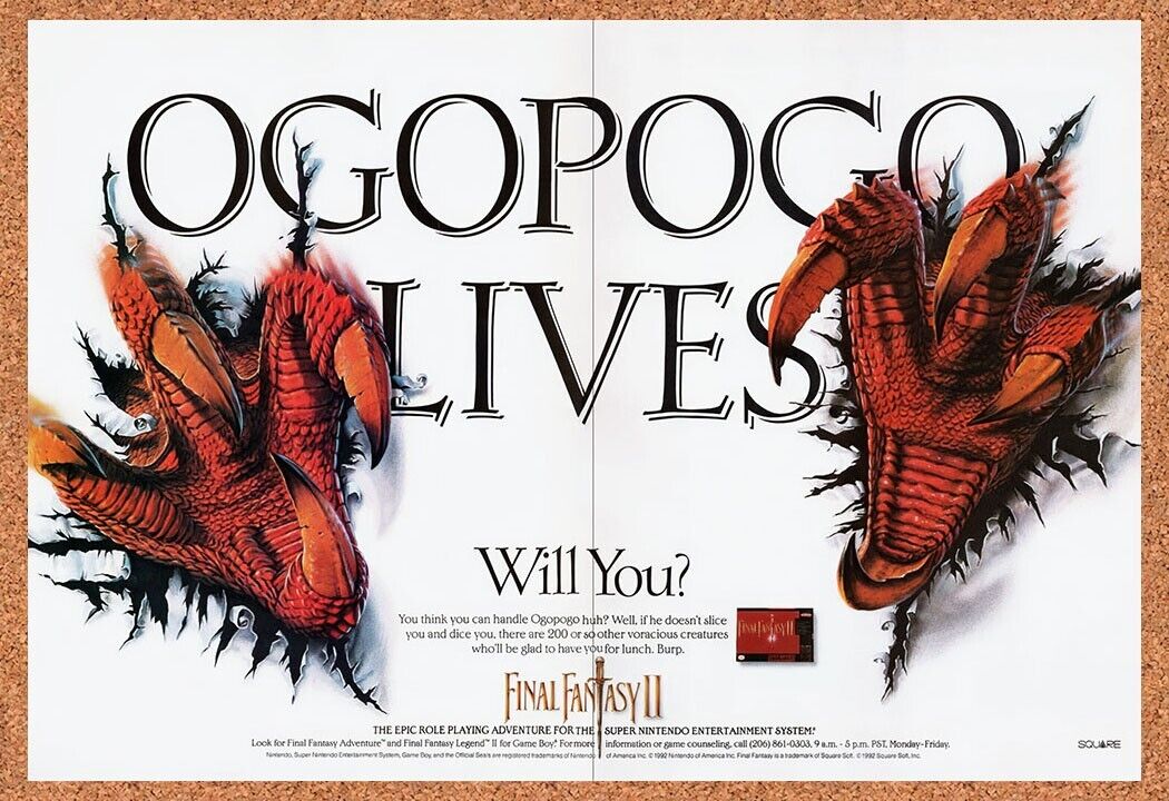 1992 Final Fantasy II SNES Original Advertisement / Retro Wall Art v1