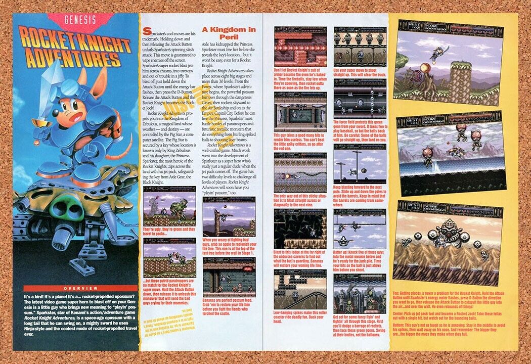 Rocket Knight Adventures Genesis Original 1993 Vintage Ad - Game Preview Promo