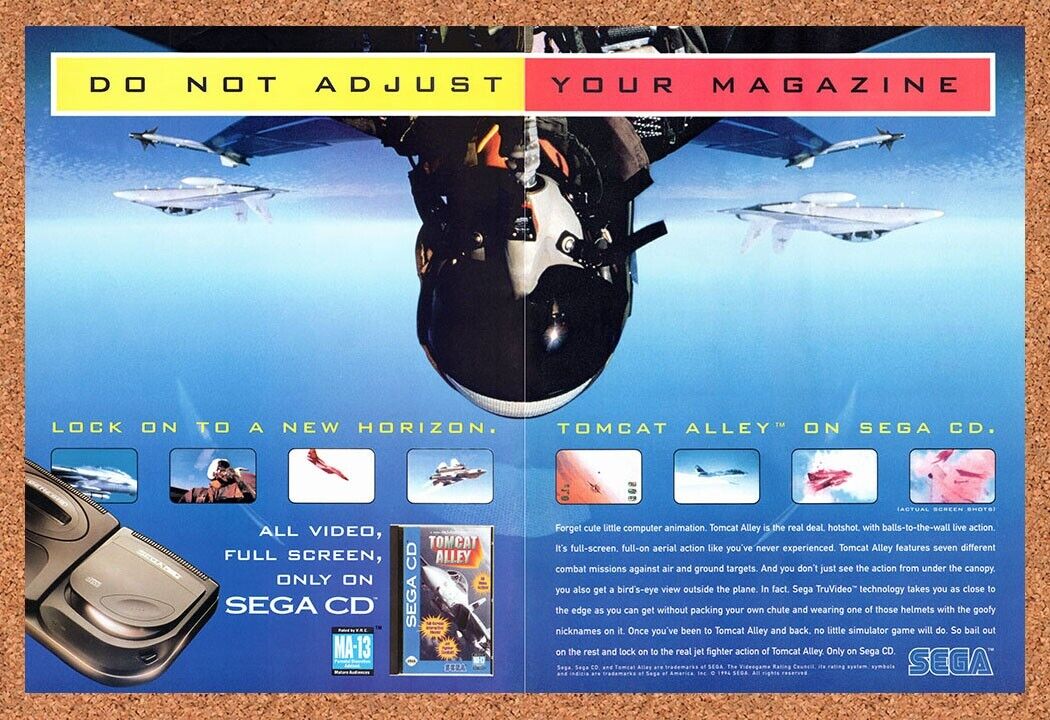 1994 Tomcat Alley Sega CD Original Advertisement / Retro Wall Art v1