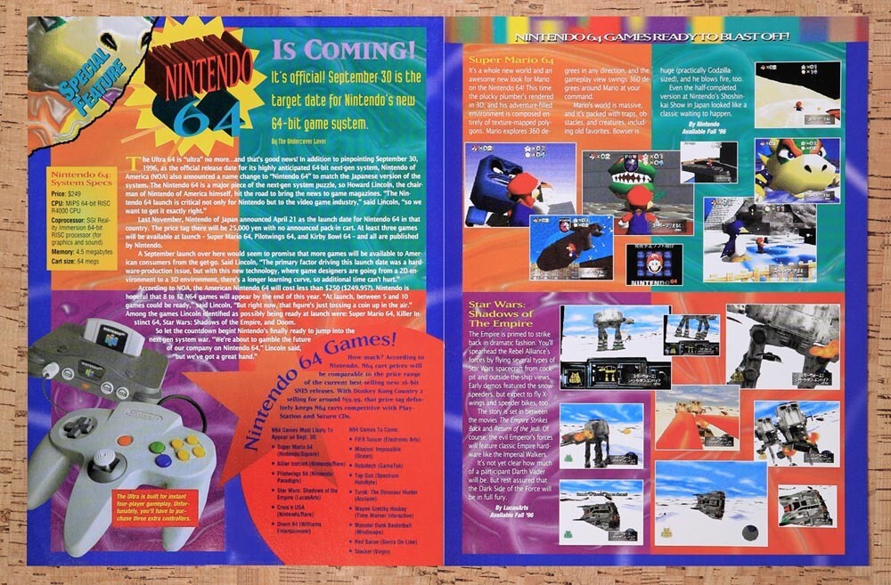 1995 Nintendo 64 Launch Review Original Advertisement / Retro Wall Art v7