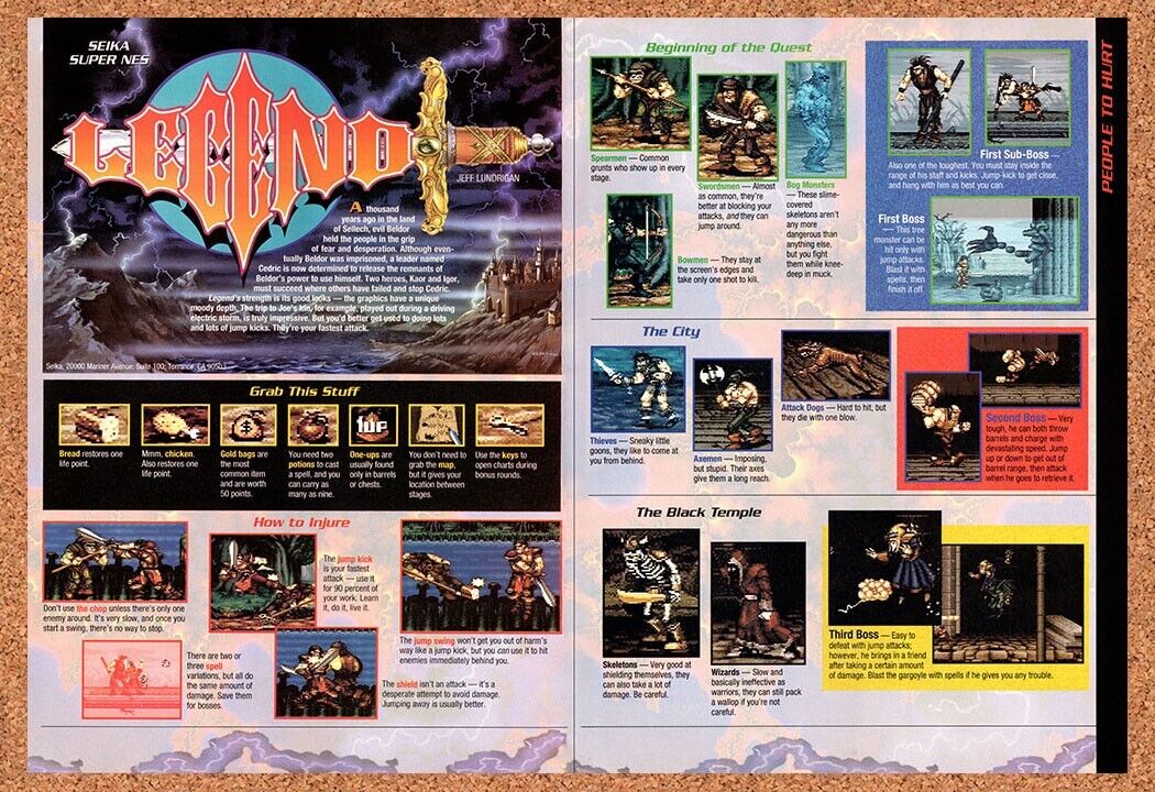 1993 Legend SNES Original Advertisement / Retro Wall Art v1