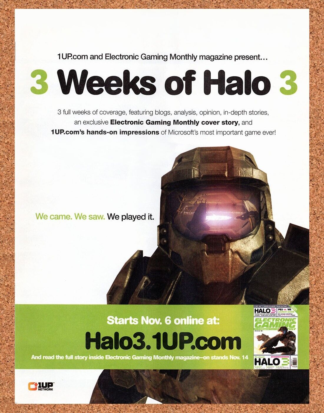 Halo 3 PC Original 2006 Vintage Ad - 1UP Network Video Game Promo