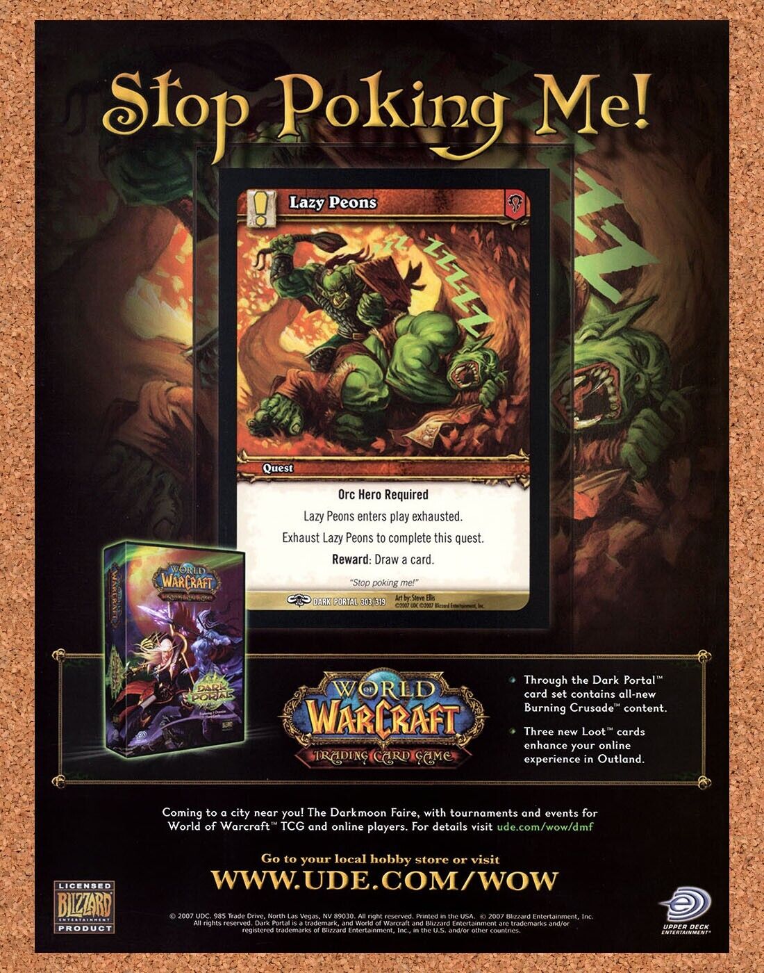 World Of WarCraft Trading Card Gam Original 2007 Vintage Ad - Lazy Peon Promo