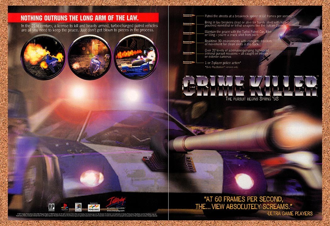 1998 Crime Killer PS1 Original Advertisement / Retro Promo v2