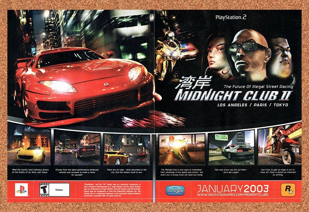 Midnight Club 2 PS2 Original 2003 Vintage Ad - Video Game Promo Wall Art 2