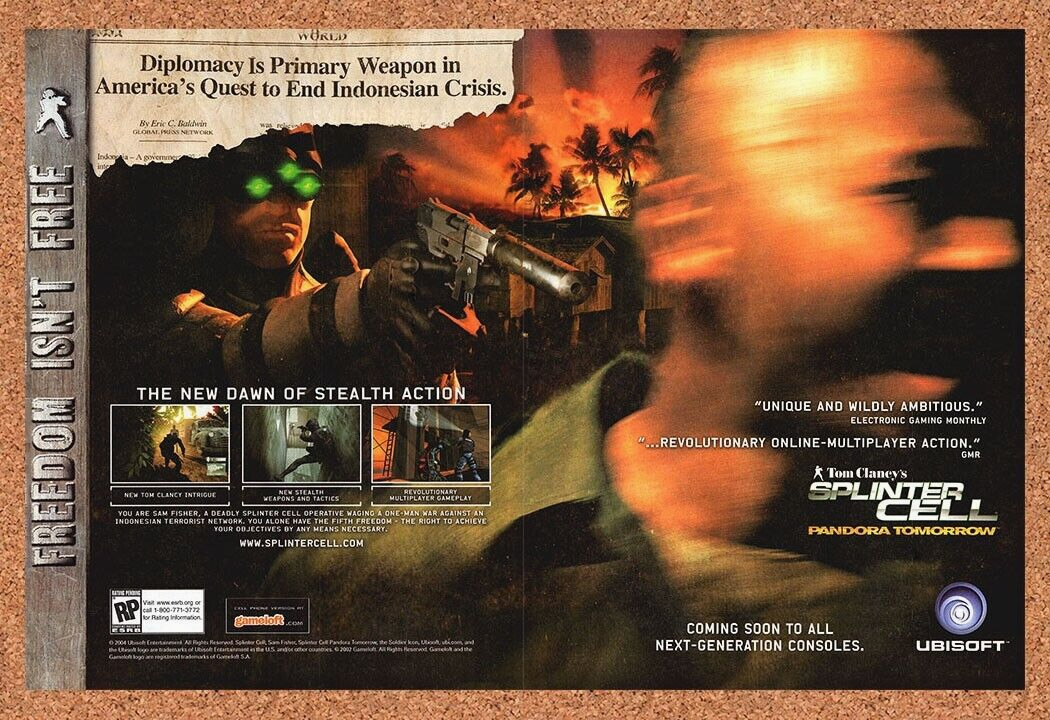 Splinter Cell Pandora Tomorrow Original 2004 Ad Authentic Video Game Art Promo