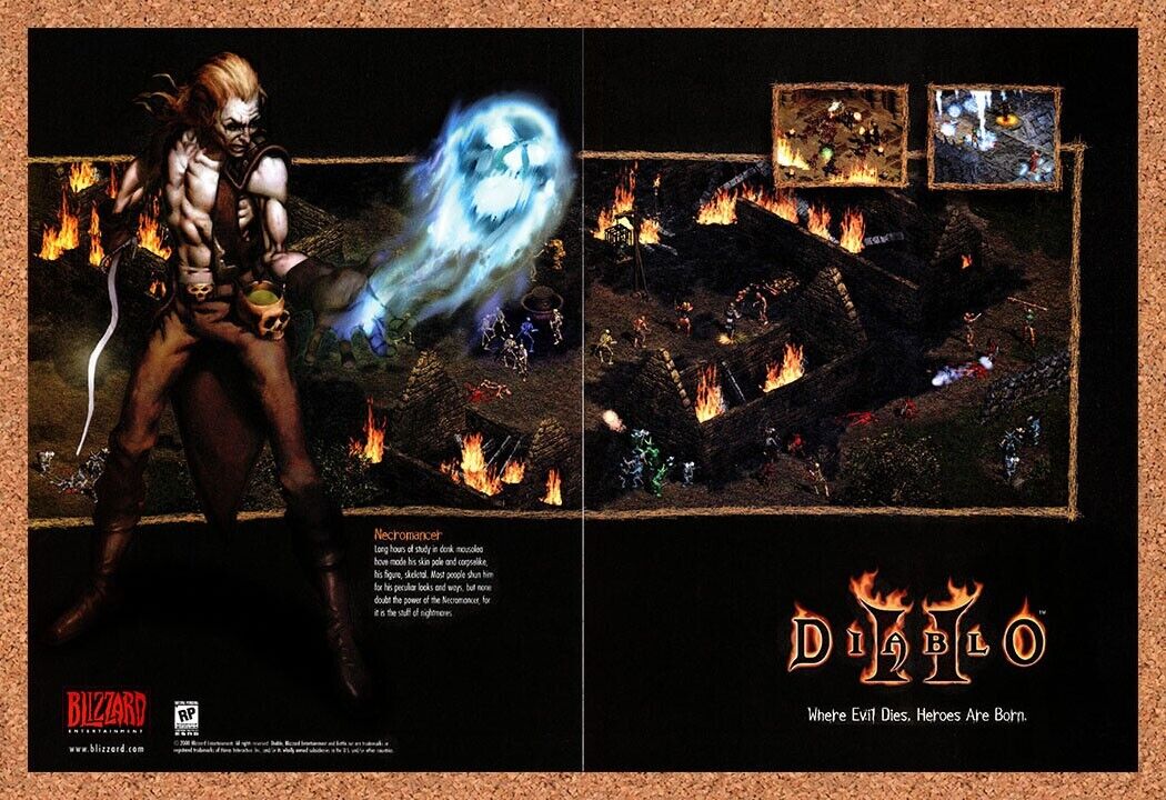 Diablo II PC Original 2002 Ad Authentic Blizzard Necromancer Video Game Promo