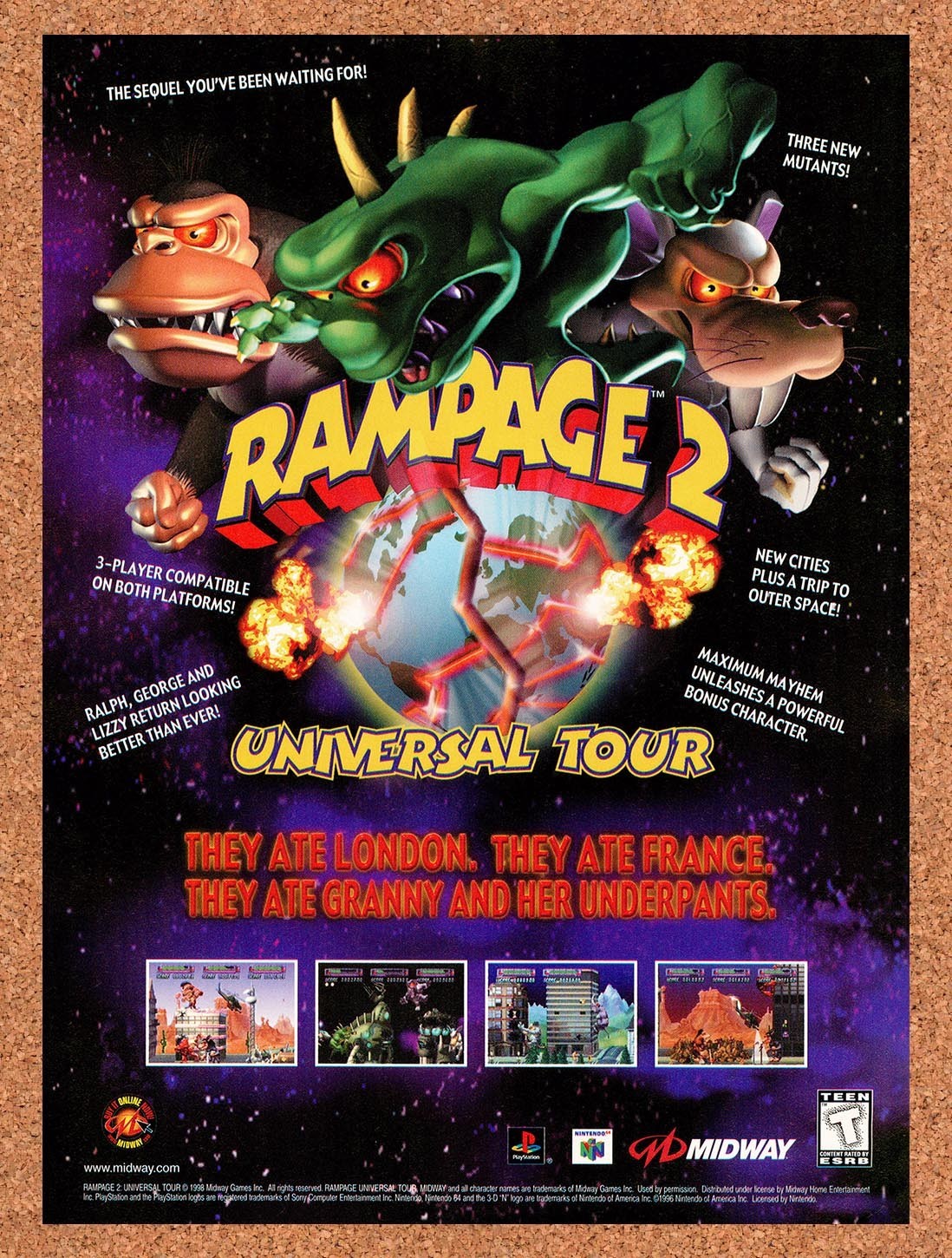 1999 Rampage 2 Universal Tour PS1 Original Advertisement / Retro Promo v1
