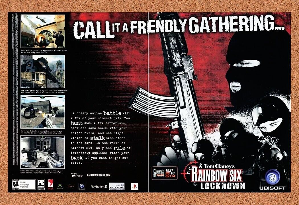 Rainbow Six Lockdown PS2 Original 2006 Ad Authentic Ubisoft FPS Video Game Promo