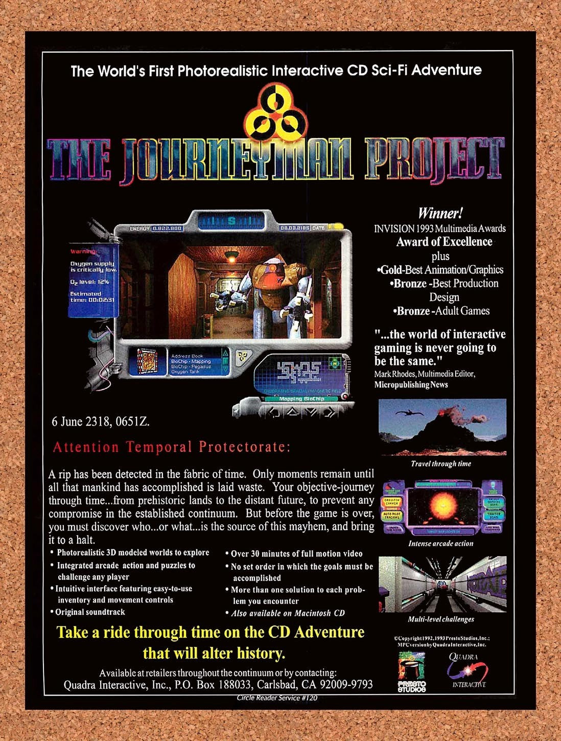 1994 Journeyman Project PC Original Advertisement / Retro Promo v1