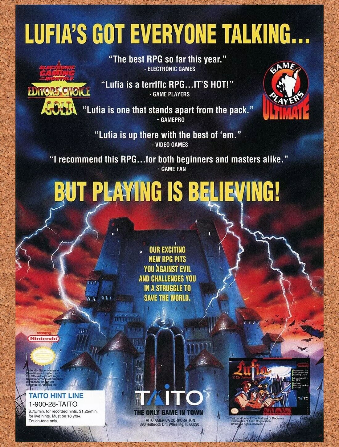 Lufia Fortress of Doom SNES Original 1995 Ad Authentic Nintendo Promo v2