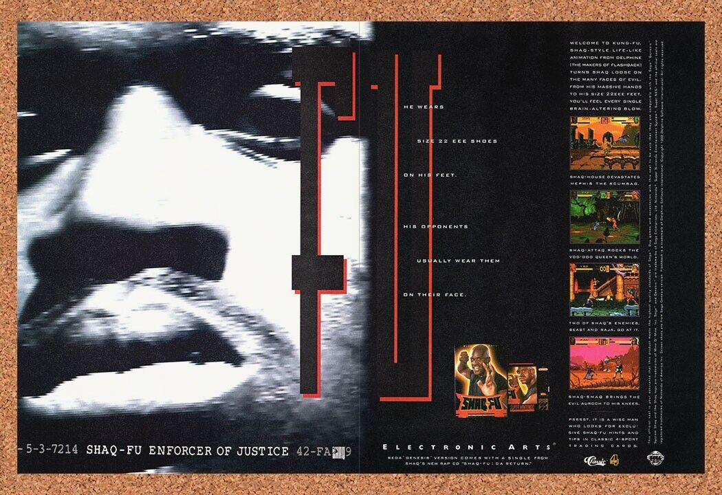 Shaq Fu SNES Original 1994 Print Ad Authentic Terrible Video Game Art Promo