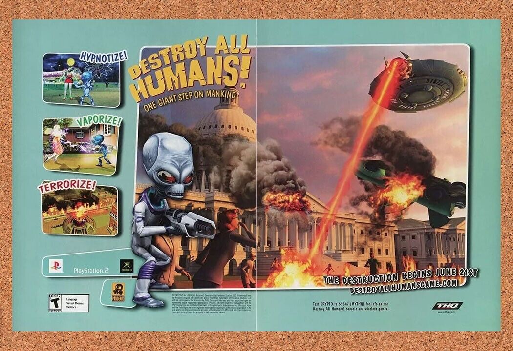 Destroy All Humans Xbox Original 2006 Ad Authentic Funny Aliens Video Game Promo