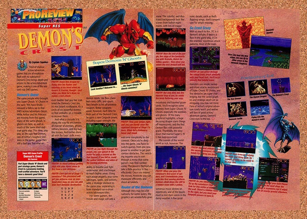 1994 Demon's Crest SNES Original Advertisement / Retro Promo vr1