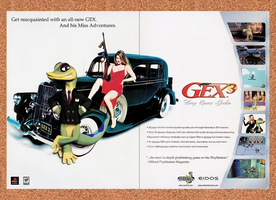 1999 Gex 3 Deep Cover Gecko PS1 Original Advertisement / Retro Promo v2
