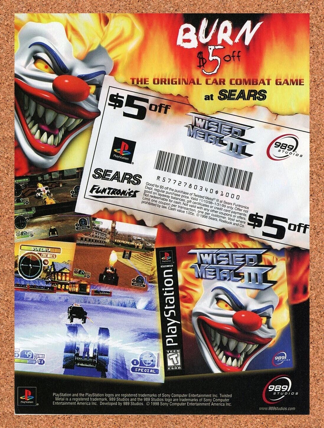 1998 Twisted Metal 3 Sears Funtronics Original Advertisement / Retro Promo v2
