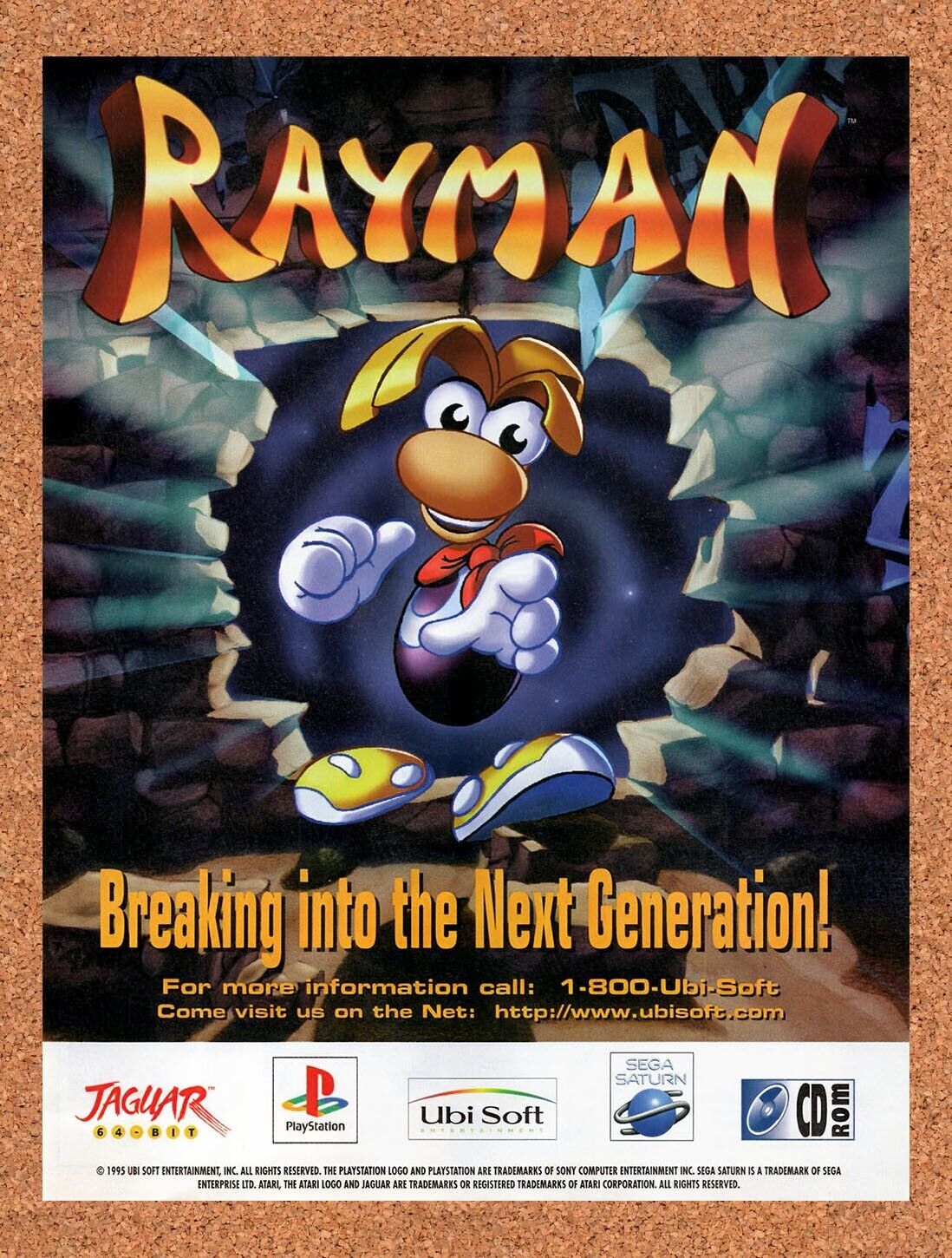 1995 Rayman Jaguar Original Advertisement / Retro Wall Art v3