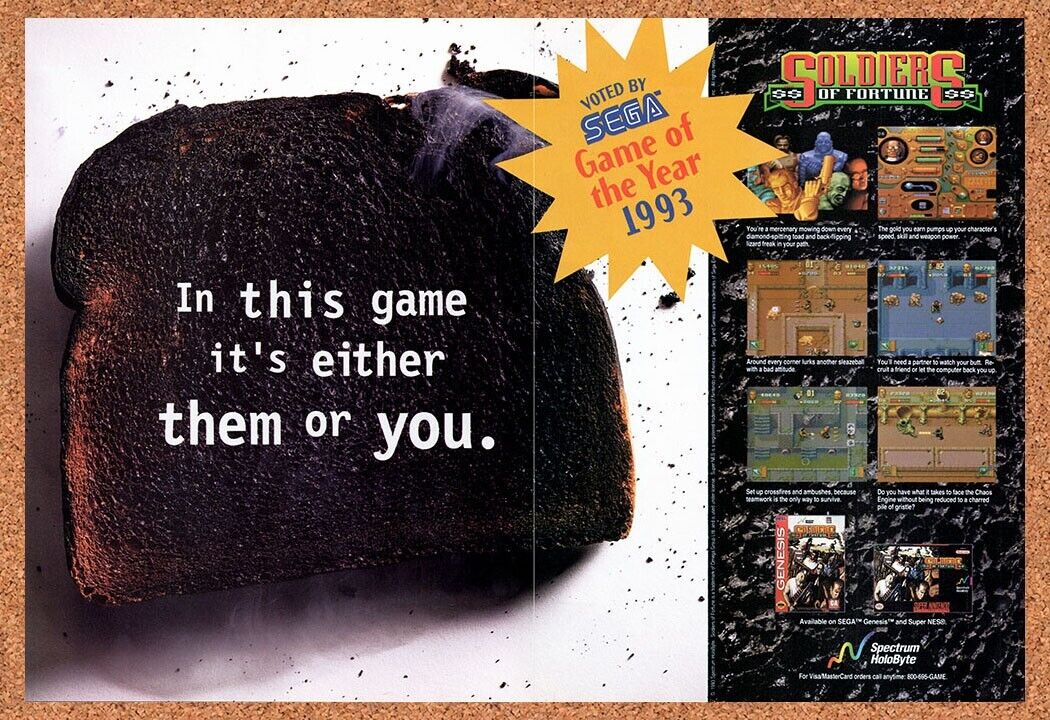 1994 Soldiers Of Fortune Genesis Original Advertisement / Retro Wall Art v1