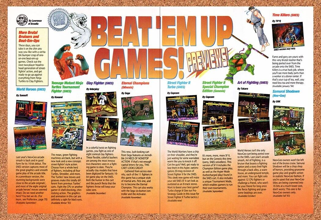 1993 Beat Em Up Games Previews Original Advertisement / Retro Wall Art v1