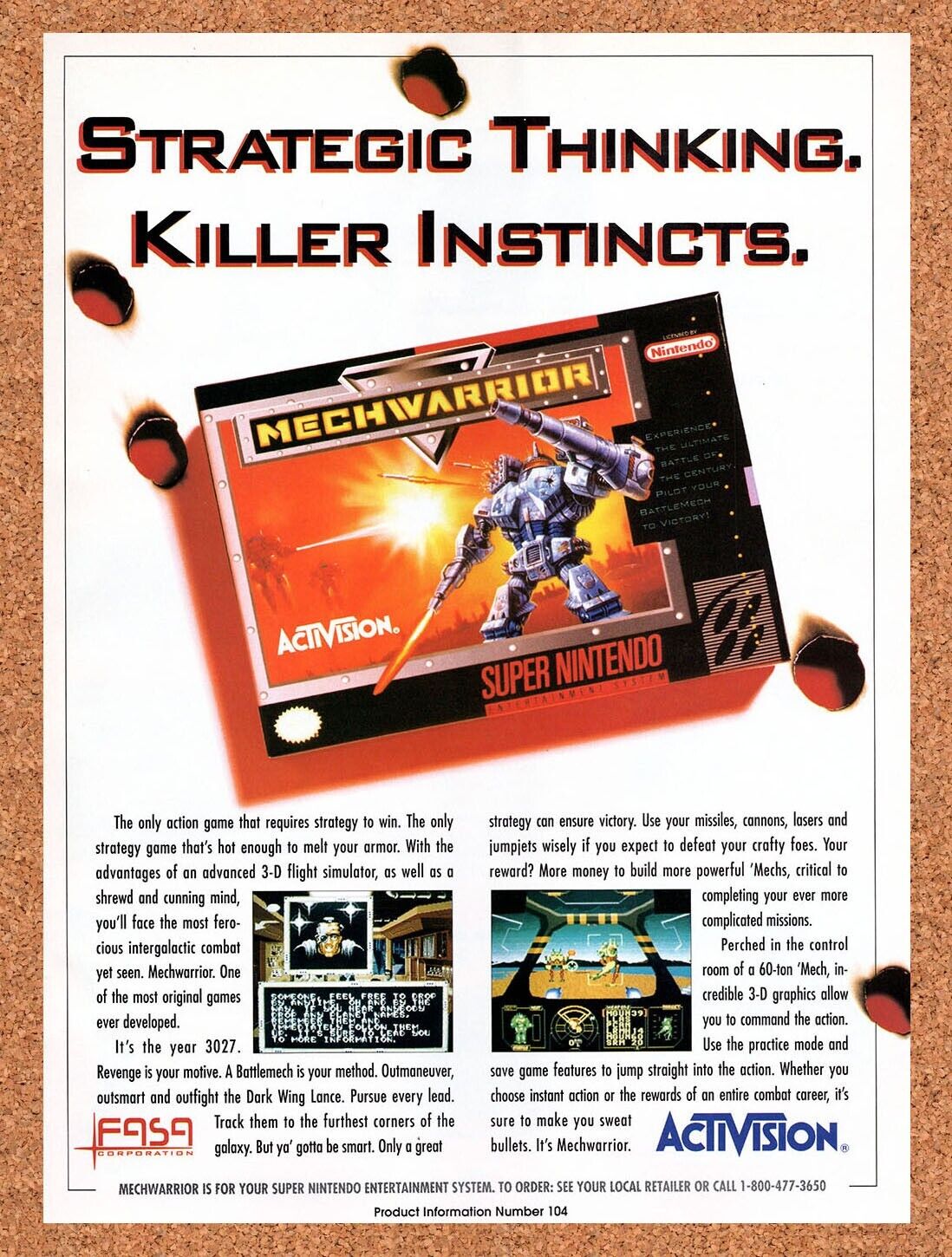 1993 MechWarrior SNES Original Advertisement / Retro Wall Art v2
