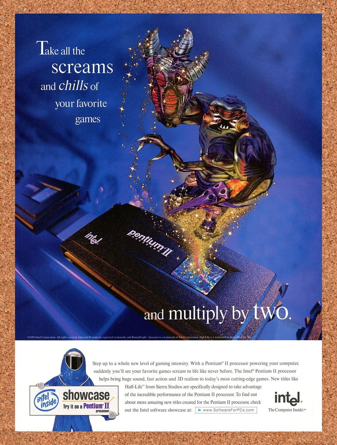 Half-Life PC Original 1998 Vintage Ad - Intel Pentium II Video Game Promo