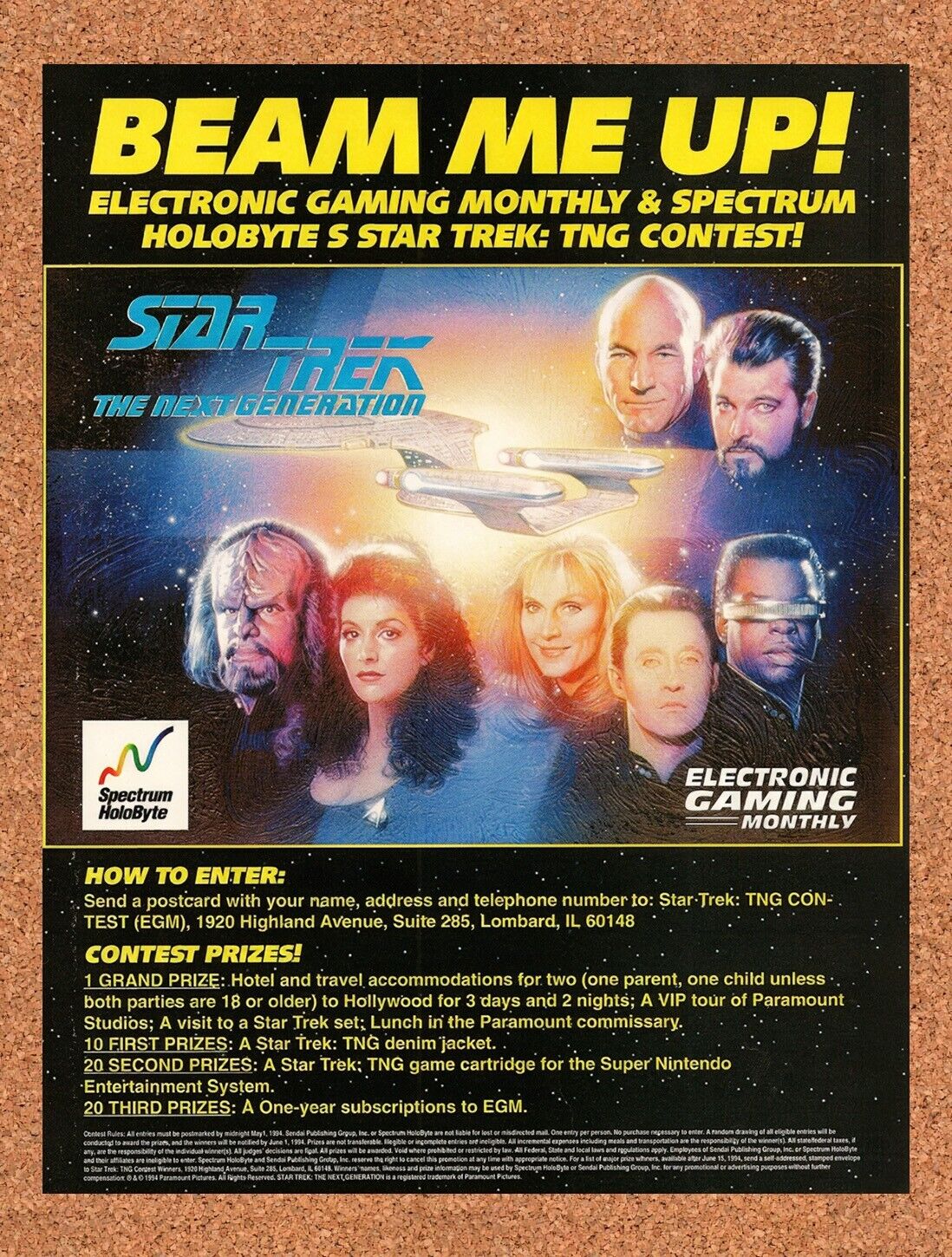 1994 Star Trek Beam Me Up Sweepstakes Original Advertisement / Wall Art v2