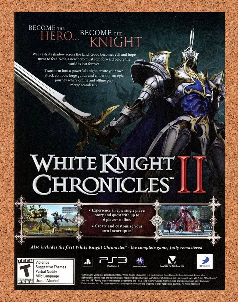 White Knight Chronicles II PS3 Original 2012 Ad Authentic Video Game Promo
