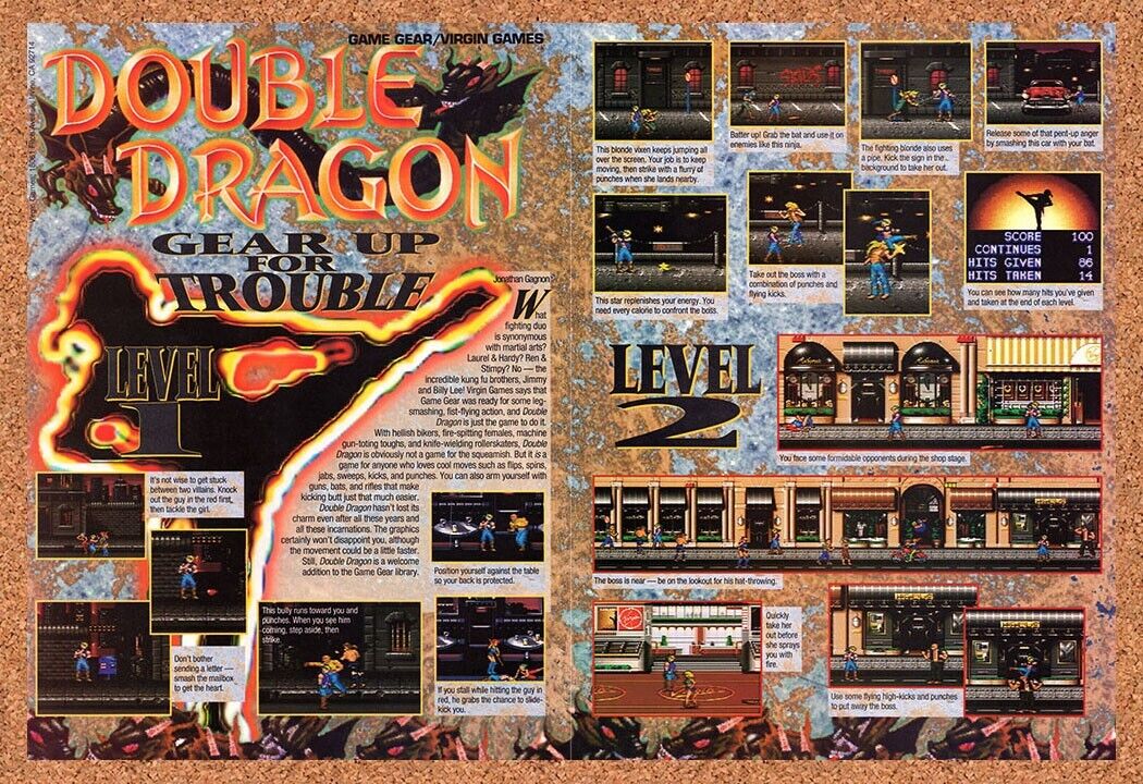 1993 Double Dragon Game Gear Original Advertisement / Retro Wall Art v3
