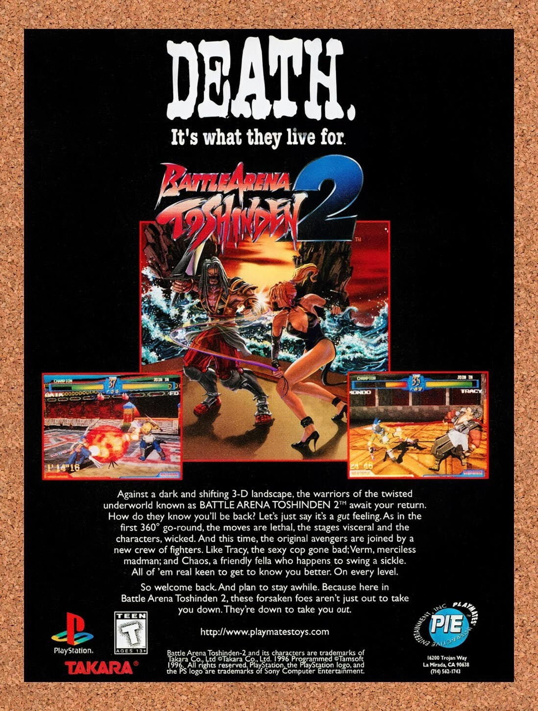 1996 Battle Arena Toshinden 2 PS1 Original Advertisement / Retro Wall Art v1