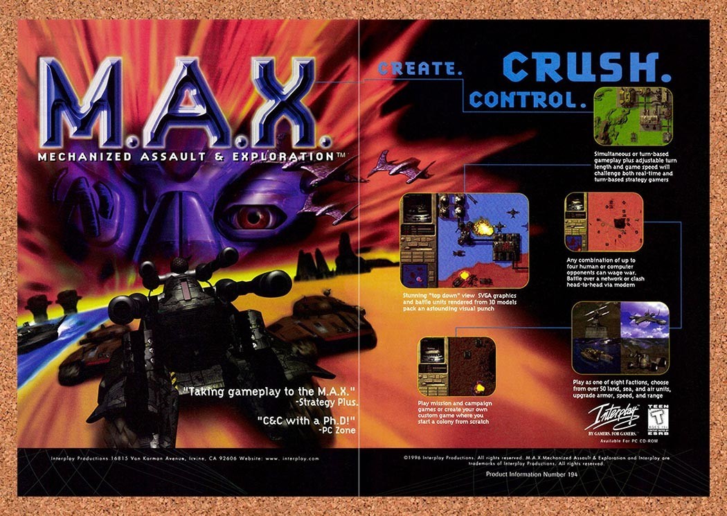 1996 Mechanized Assault & Exploration MAX PC Original Ad / Promo v2