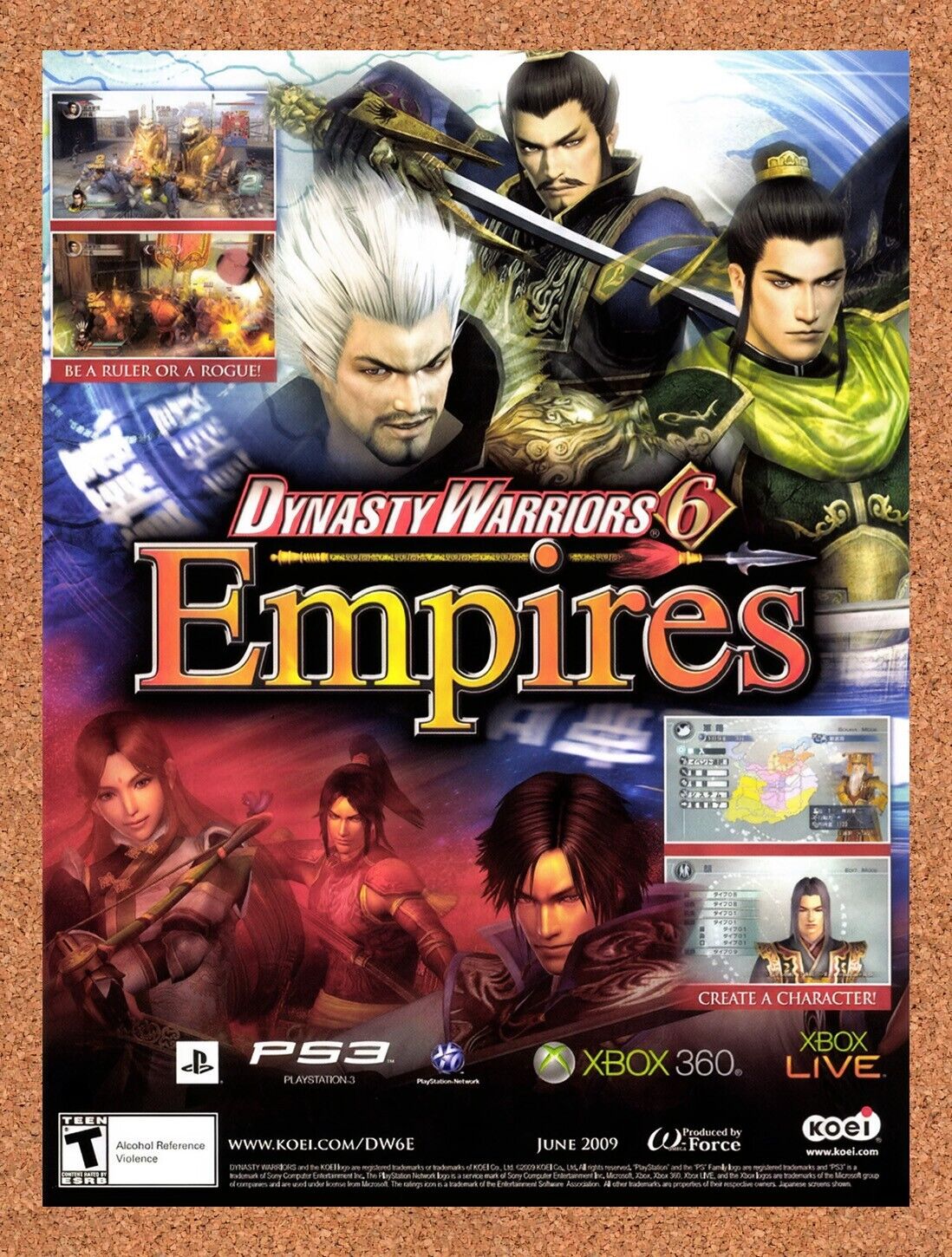 2009 Dynasty Warriors 6 Empires Xbox 360 Original Advertisement / Wall Art v1