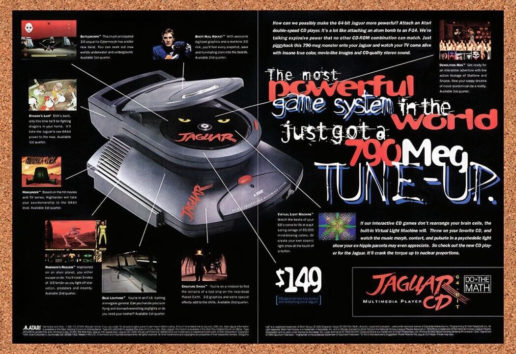 1995 Atari Jaguar 64-Bit Original Advertisement / Retro Wall Art v5