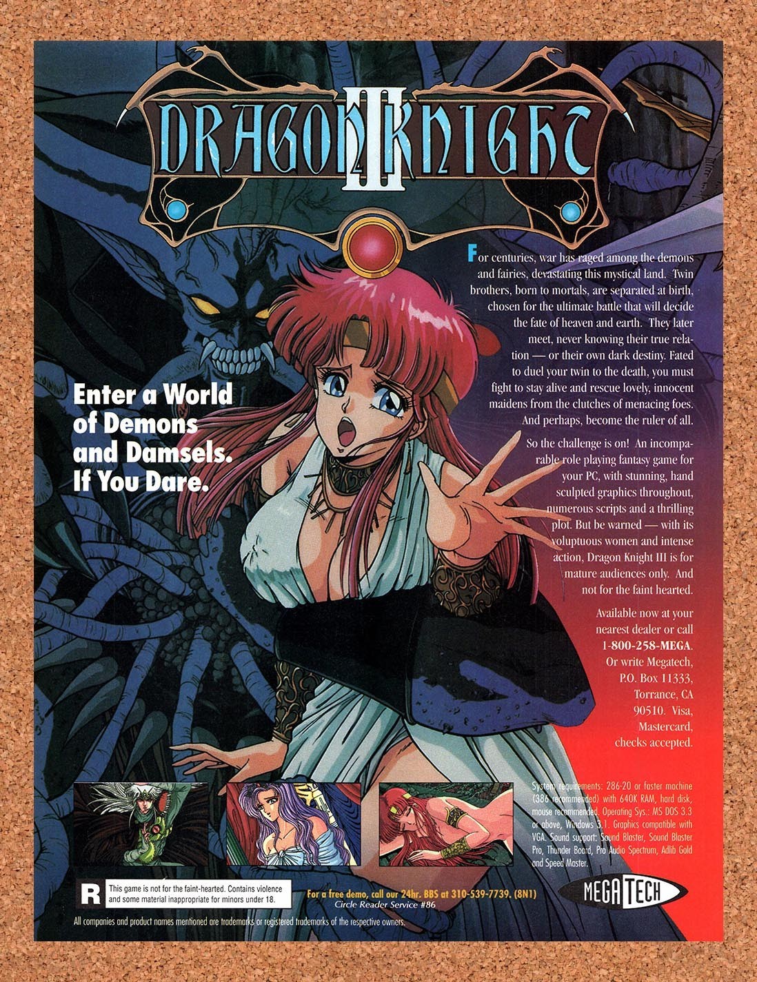 1994 Knights Of Xentar Dragon Knight III Exotic RPG Original Ad / Promo v1