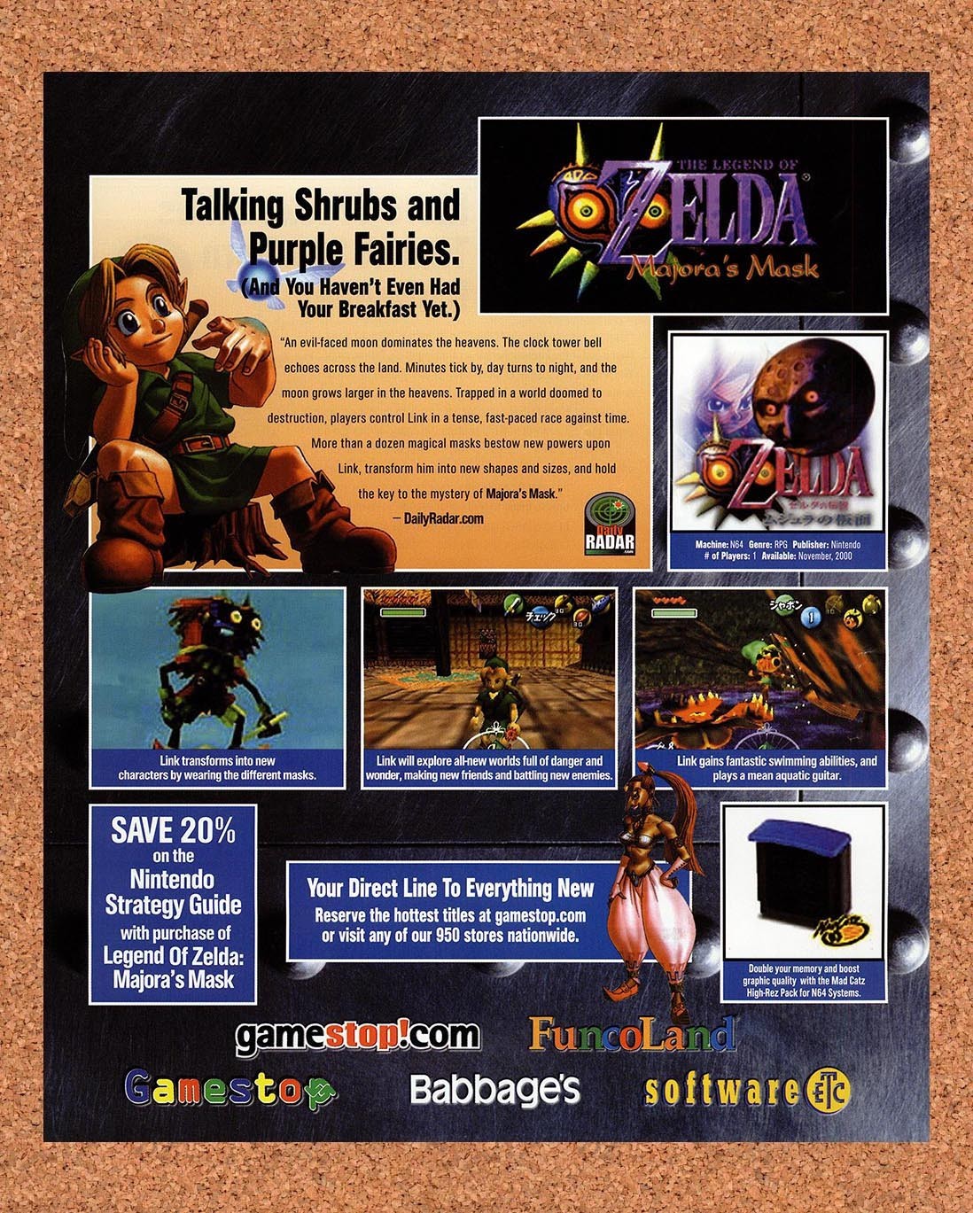 2000 Zelda Majoras Mask FuncoLand Original Advertisement / Retro Promo v2