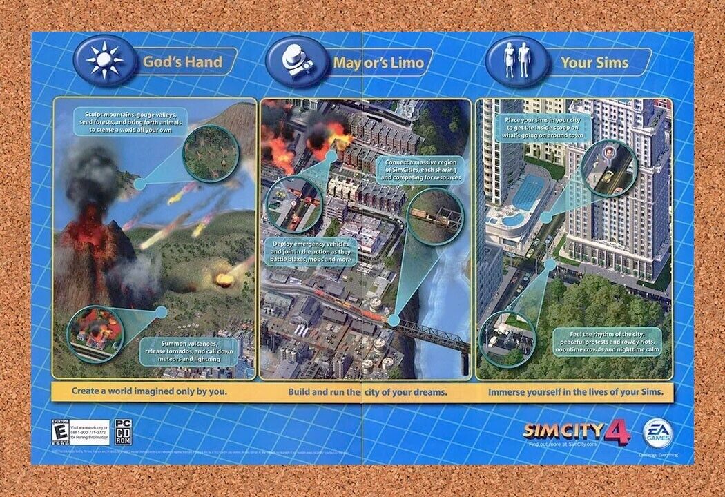 Sim City 4 PC Original 2004 Ad Authentic Windows Sims Video Game Promo Art v1