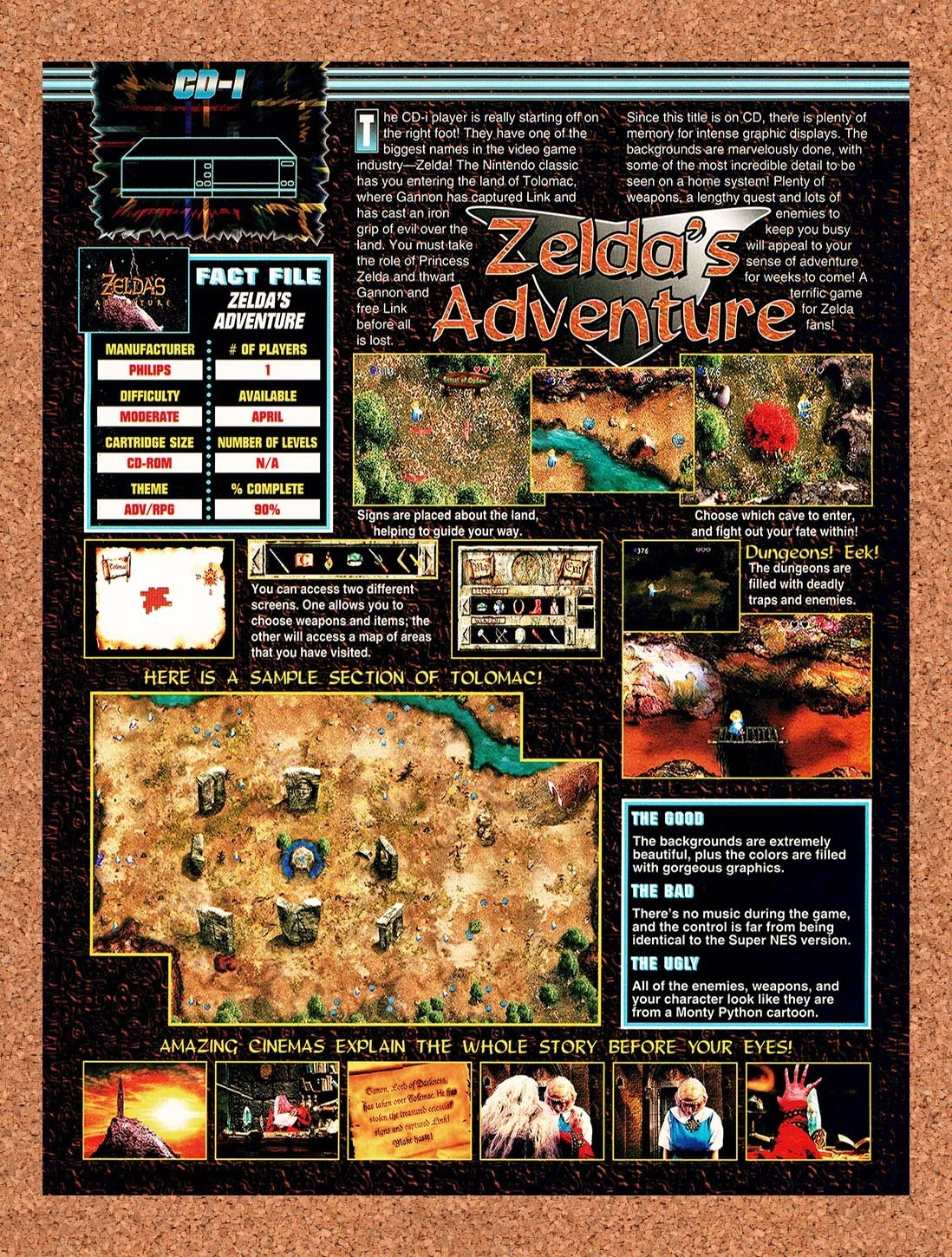 1994 Zelda's Adventure CD-I Review Original Advertisement / Retro Promo v1