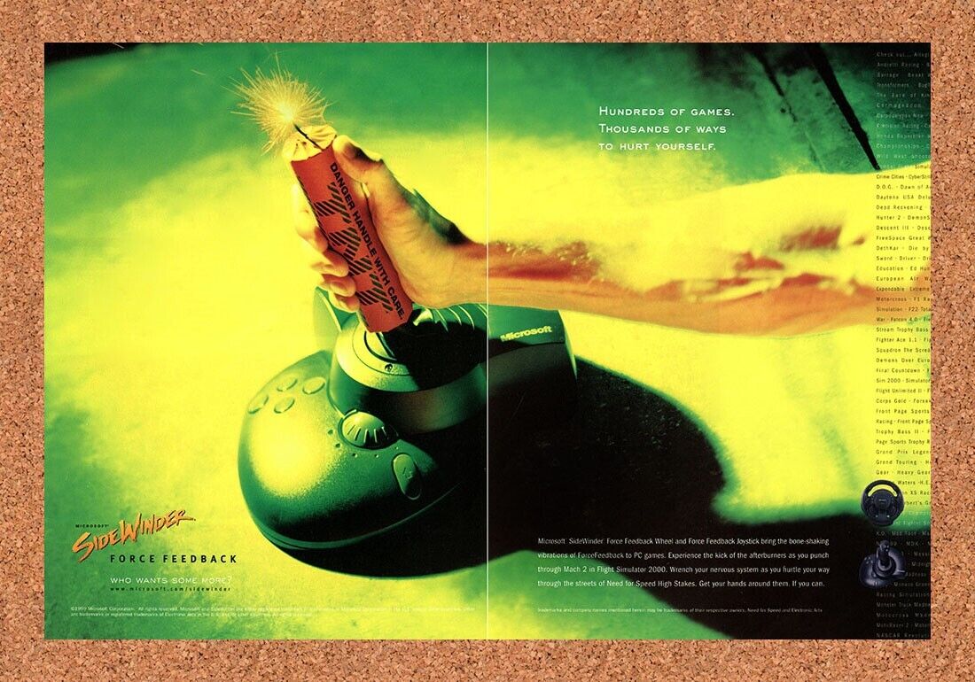 Microsoft Sidewinder Force Feedback Original 1999 Ad Authentic Retro Tech Promo