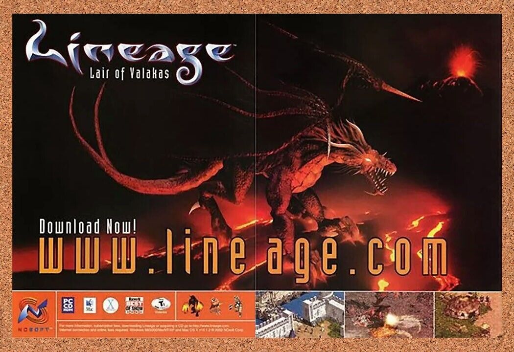 Lineage Lair Of Valakas PC Original 2004 Ad Authentic MMO Video Game Promo