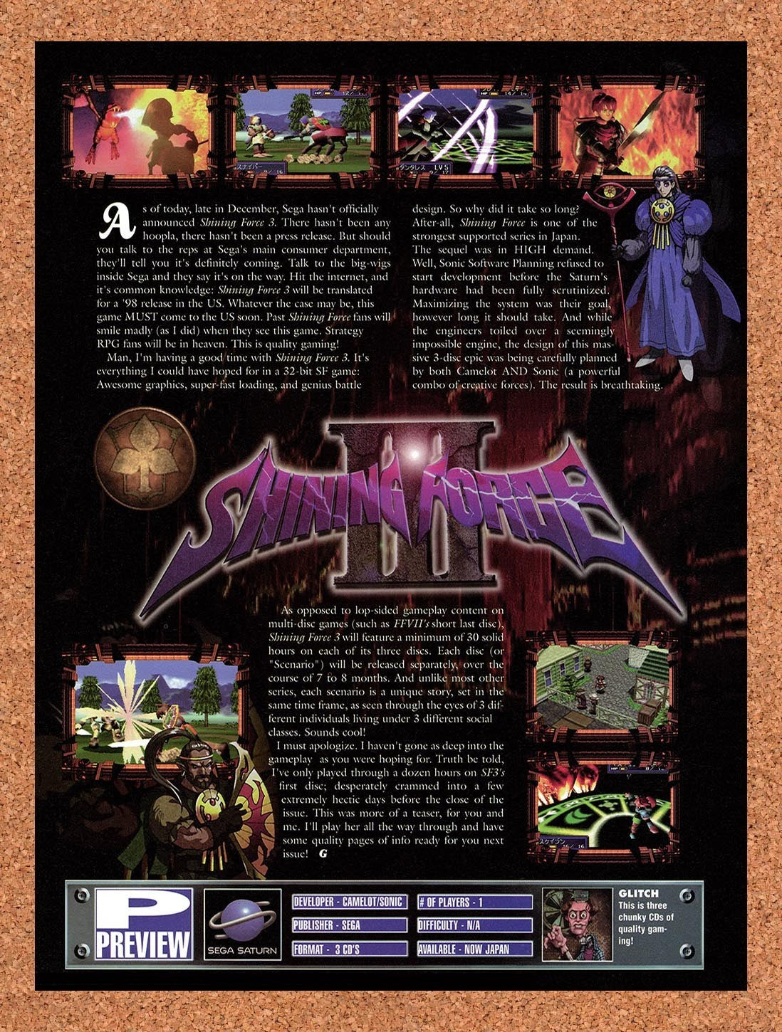 1998 Shining Force III Saturn Original Advertisement / Retro Promo vr1