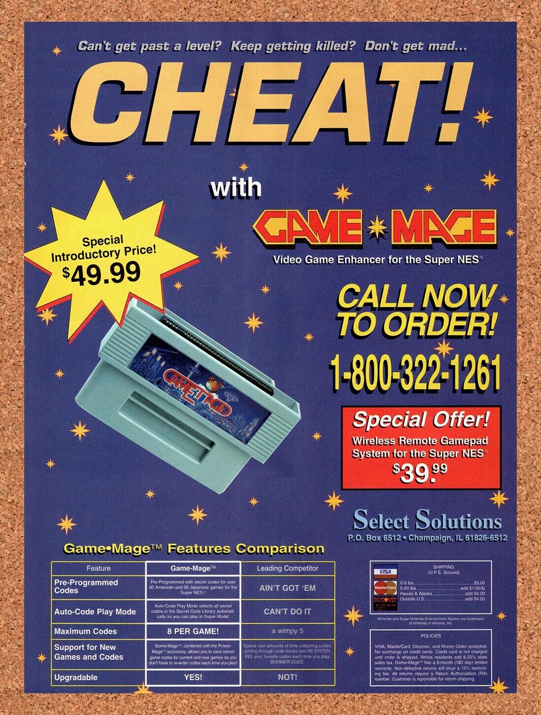 1994 Game Mage  SNES Game Genie Knockoff Original Ad / Retro Wall Art v1