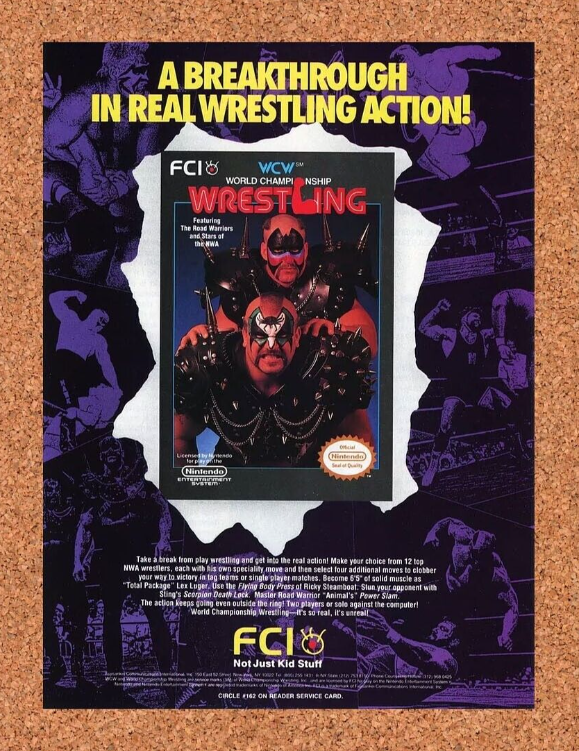 WCW Championship Wrestling NES Original 1990 Ad Authentic Video Game Promo
