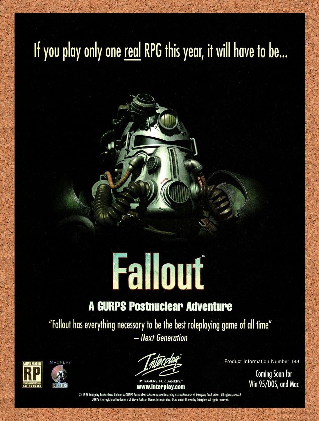 Fallout PC Original 1998 Ad Authentic Interplay Role-Playing Video Game Promo