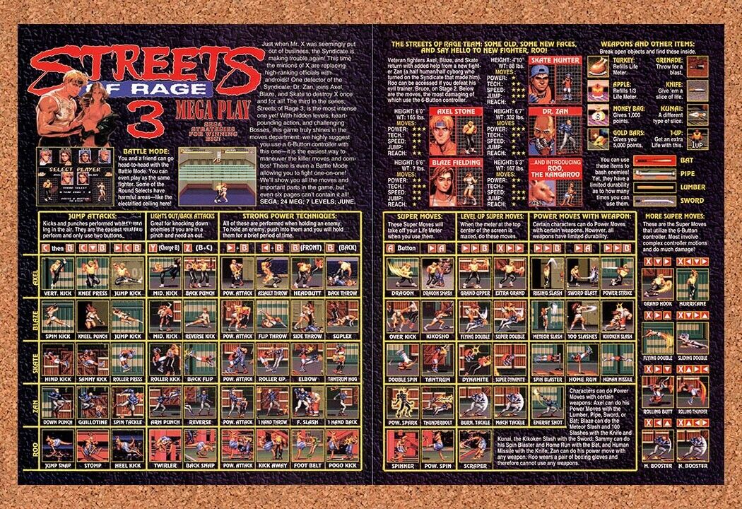 1994 Streets Of Rage 3 Genesis Original Advertisement / Retro Wall Art v4