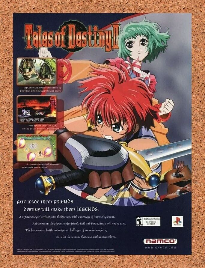 Tales of Destiny 2 PS1 Original 2002 Ad Authentic Namco Video Game Promo