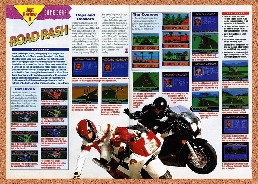 1994 Road Rash Game Gear Original Advertisement / Retro Promo vr2