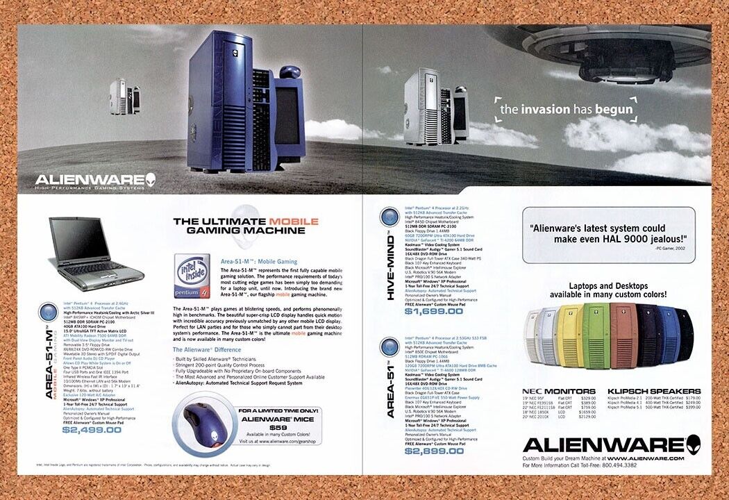 2002 Alienware Area-51-M Laptop Original Advertisement / Retro Wall Art v26
