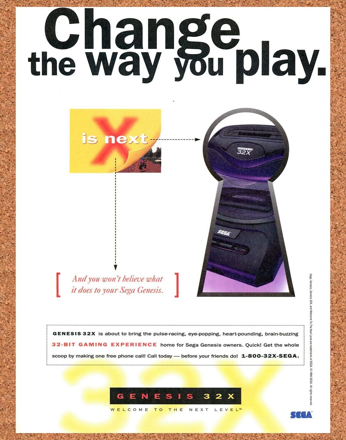 Sega 32X Genesis Original 1994 Print Ad Authentic Video Game Promo Wall Art